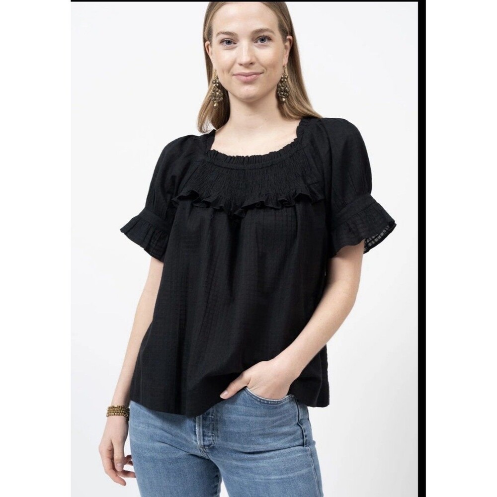 Ivy Jane Women’s SMOCKED EASY TOP IN BLACK Medium Cotton Neutral Party Boho Cute